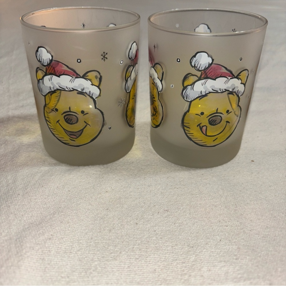 Disney Winnie The Pooh  Santa‎ Christmas Glasses Set Of Two 4x3”